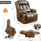 EDILLY Large Genuine Leather Power Lift Recliner Chair for Elderly, Dual Motor with Massage and Heating,with Double Lumbar Cushion and Extended Footrest,USB Port and Remote(Ocher)