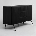 NTC Veil Sideboard with 2 Doors and 3 Drawers, Buffet Cabinet with Vertical Groove Design and Metal Legs, Storage Cabinet for Living Room, and Entryway, Effortless Assembly - Burnt Black