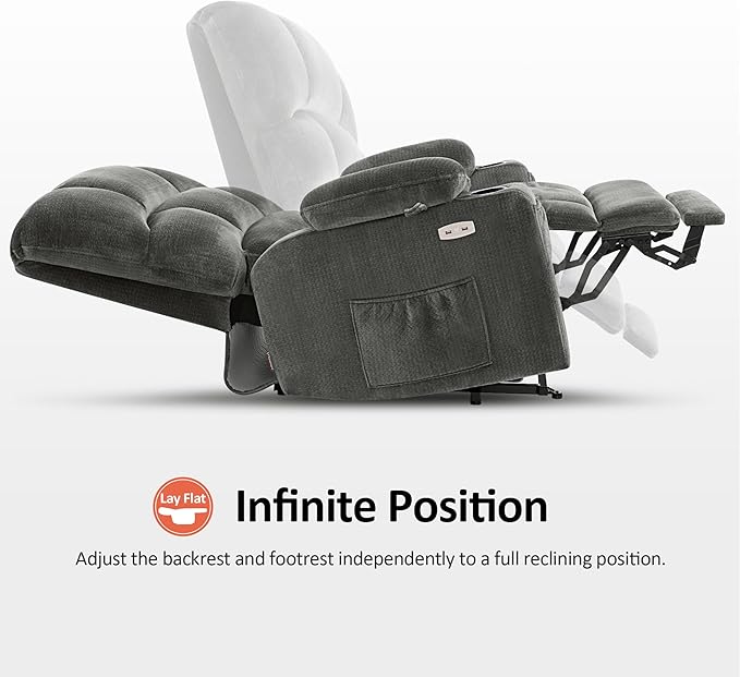 MCombo Oversized Dual Motor Power Lift Recliner Chair Sofa with Massage and Heat for Big Elderly People, Infinite Position, USB Ports, Fabric R7688 (Grey, Large-Oversize)