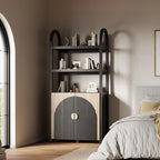 BELLEZE Book Shelf 72" Tall Arched Bookcase with Storage, 5 Tier Mid Century Modern Fluted Bookshelf with Doors, Modular Bookshelves for Living Room Office Library (Camel)