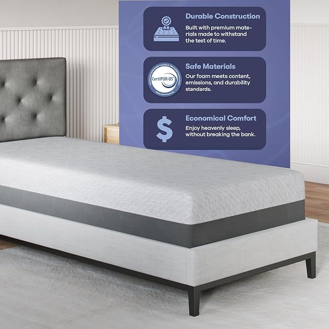 Celestial Sleep Gel Memory Foam Mattress in a Box, Made in The USA, CertiPUR-US® Certified Foam, Oeko-Tex, and Fiberglass-Free Certified Bed, 12 inch Soft - TwinXL