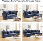 103" Modular Sectional Sofa, L-Shaped Corduroy Comfy Sectional Couches for Living Room, 3-Seater Cloud Couches with 1 Ottoman, Modern Deep Seat Sofa with Large Storage, Blue