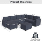 Modular Sectional Sofa Couches, Large Convertible Modular Couches With Storage, 8-Seater Sectional Sofa For Living Room, U Shaped Sectional Couch Sleeper Sofa With Chaise (BlueGrey, 8 Seats)