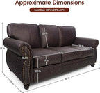 Mid-Century Vintage Sofa Couches with Rivet Design,3-Seater Sofa,Removable Sofa Cover Upholstered Cushions and Solid Wood Frame (Brown, 3-Seater)