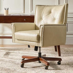 HULALA HOME Modern Home Office Chair with Tilt Lock & Metal Base, Desk Chair with 360° Swivel & Tilt Function, Height Adjustable, Wide Seat Computer Task Chair with Wheels & Padded Cushion, Beige