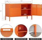 Orange Wide Metal Locker Storage Cabinet, 2 Door Metal Accent Cabinet for Home and Office, 2 Tier Low Metal Cabinet with Doors and Shelf, Multipurpose Metal Tv Stand Cabinet