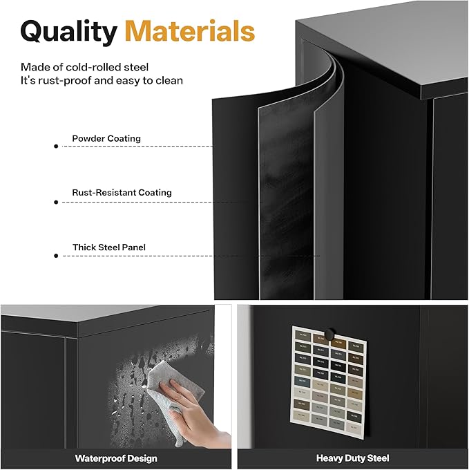 Metal Storage Cabinet，71" Garage Storage Cabinet with 2 Locking Drawer and 4 Adjustable Shelves ，Black Tool Cabinet，Lockable File Steel Cabinet for Home, Office, Gym, School.