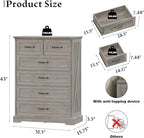 Farmhouse 6 Drawers Dresser for Bedroom, 43" Tall Wood Chest of Drawers with Deep Drawers & Bar Handles, Modern Dresser TV Stand, Rustic Wooden Closet Storage Organizer for Living Room, Hallway, Grey