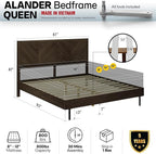 Acacia Alander Bed Frame Queen Size with High Headboard Solid Wood Platform Bed, Tall Headboard Natural Wood Bed Compatible with All Mattresses, Quick & Easy Assembly, No Box Spring Needed, Mocha