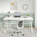 HSH White Computer Desk, Modern Wood Home Office Desk, PC Desk for Executive Work Writing Study Gaming Student Bedroom, Farmhouse Simple Wooden and Metal Computer Table Workstation, White Oak 55 Inch