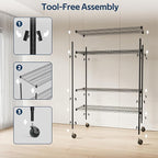 Whitmor 4 Tier Storage Shelves with Wheels, Heavy Duty Metal Shelving Unit, 625 lbs Capacity per Shelf, 2500 lbs Total for Kitchen, Garage, Plant, 55" L x 24" W x 72" H, Black