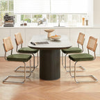 Green Rattan Dining Chairs Set of 4, Wooden Mid Century Modern Kitchen Chairs, Mesh Back Cane Dining Room Chair, Cesca Design Chairs with Metal Chrome Legs