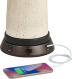 Possini Euro Design Cosgrove Mid Century Modern Coastal Table Lamp with USB and AC Power Outlet Workstation Charging Base Oval 32.75" Tall White Ceramic Beige Fabric Drum Shade for Living Room