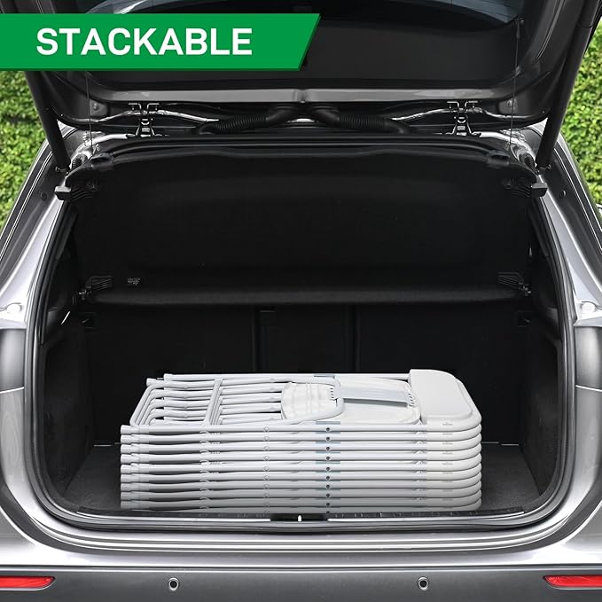 60 Pack White Plastic Folding Chairs, Portable Party Chairs, Stackable Commercial Seats with Steel Frame for Home Office Wedding Party Indoor Outdoor Events Chairs, 350lbs Capacity