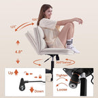 EMIAH Armless Office Desk Chair with Wheels Faux Fur Vanity Mid-Back Ergonomic Home Computer Comfortable Adjustable Swivel Furry Task Chair with Thickened Cushion