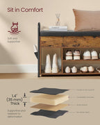 VASAGLE Shoe Bench, Shoe Rack, Entryway Furniture, Inner Storage Under The Lid, PU Pockets, Convenient Handles, for Entryway, Living Room, Bedroom, Rustic Brown and Ink Black ULSB052K01