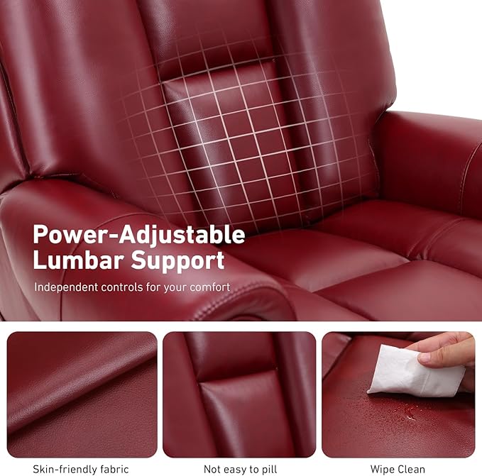 EONIX Four Motor Lay Flat Power Lift Recliner Chair for Elderly, 400lbs Electirc Lift Chair for Living Room, Independent Adjustable Lumbar Support & Headrest, Extended Footrest, Burgundy