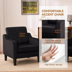 Accent Chairs Set of 2 with Soft Armrest, Modern Living Room Chairs, Upholstered Comfy Chair with Cushion, Boucle Pottery Barn Accent Chair, Single Armchair, Black