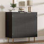 Buffet Sideboard Cabinet with 2 Doors, Modern Kitchen Cabinet with Golden Handles & Legs, Adjustable Shelf, Accent Coffee Bar Storage Sideboard for Kitchen, Living Room, Black