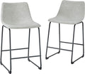 Walker Edison Douglas Urban Industrial Faux Leather Armless Counter Chairs, Set of 2, Grey