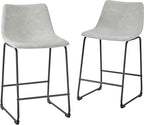 Walker Edison Douglas Urban Industrial Faux Leather Armless Counter Chairs, Set of 2, Grey