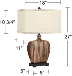 Possini Euro Design Julius Modern Rustic Style Table Lamps 27" Tall Set of 2 Ceramic Copper Drip Rectangular Fabric Shade Decor for Living Room Bedroom House Bedside Nightstand Home Office Reading