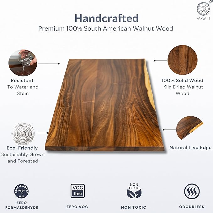 Wood Computer Desk with Keyboard Tray - 48x27 Solid Wood Desk, Live Edge Walnut Desk, Sturdy Metal Legs - Scratch and Stain Resistant Finish - Premium Quality