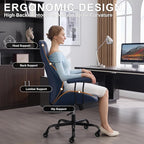 Home Office Desk Chair, Ergonomic High Back Leather Computer Chair with Lumbar Support, Adjustable Height & Recline, Swivel Executive Office Chair with Armrests and Rubber Casters, Blue
