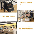 ADORNEVE Loft Bed Full Size with L-Shaped Desk, 3 Storage Drawers, Power Outlet, 3 Storage Shelves, Metal Loft Bed Frame with RGB Lights, Bed with Safety Guardrail & Ladders,Space-Saving, Grey