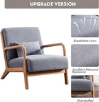 ANJHOME Mid Century Modern Accent Chair, Single Fabric Lounge Reading Armchair with Solid Wood Frame, Easy Assembly Arm Chairs for Living Room, Grey