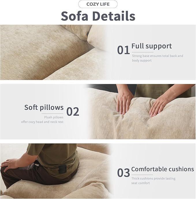 WJShome Cloud Couch Modular Sectional Sofa,100.5" V Shaped Couch, Convertible Wide Seater, 5 Seater for Living Room Set,Covers Washable&Replaceable,Khkai