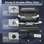 AnyGod Executive Leather Office Chair, Ergonomic Mid-Back Desk Chairs Comfy for Home Office with Flip-up Armrests, Lumbar Support, Adjustable Height and Swivel Rolling Wheels