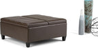 SIMPLIHOME Ellis 36 inch Wide Contemporary Square Coffee Table Storage Ottoman in Chocolate Brown Vegan Faux Leather, Assembled, For the Living Room and Bedroom