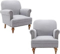 Linen Accent Chairs Set of 2 Mid-Century Modern Living Room Armchair with Nailhead Trim & Wood Legs Comfy Upholstered Single Sofa Chair for Lounge/Bedroom/Reception, Grey