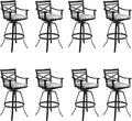 Pellebant 30" Sunbrella Outdoor Bar Stools Set of 8, Aluminum Swivel Patio Bar Height Bar Stools with Back & Footrest, for Deck Lawn Garden(Milano Char)