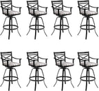 Pellebant 30" Sunbrella Outdoor Bar Stools Set of 8, Aluminum Swivel Patio Bar Height Bar Stools with Back & Footrest, for Deck Lawn Garden(Milano Char)