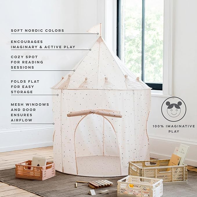 3 Sprouts Kids Play Tent - Sustainable Recycled Fabric – Fun Spacious Childs Playhouse for Indoor Games for Boys & Girls - Durable Fort Pop Up House for Toddlers & Children Age 3-10 - Terrazzo Beige