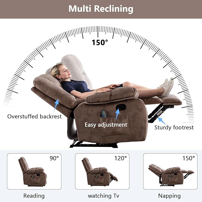 ANJHOME Massage Recliner Chairs with Heat and Vibration,Overstuffed Manual Rocking Reclining Chair for Living Room Bedroom (Camel)