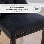 Velvet Upholstered Dining Chairs Set of 4, Modern Style Kitchen Side Chairs with Nailhead Trim and Wood Legs,Metal Pulling Ring for Dining Room Living Room(Quadrangular Star&Black)