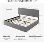 SHA CERLIN King Size Bed Frame, Velvet Upholstered Platform Bed, Vertical Channel Tufted Adjustable Headboard, Low Profile Bed Frame, No Box Spring Needed, Easy Assembly, Grey