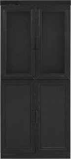 Crosley Furniture Essen Glass Door China Hutch Kitchen Pantry Storage Cabinet with Doors and Shelves, Black