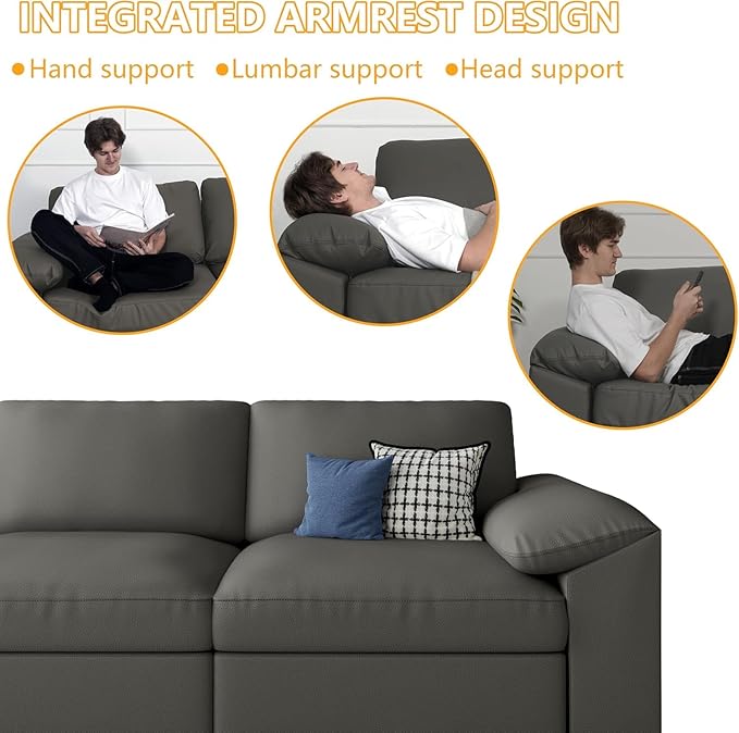 EASE MOOSE Oversized Modular Sofa with Deep Seat,Leather Sectional U Shaped Couch for Living Room,Comfy Scratch Resistant Faux Leather Material,Modern Sofas with Ottoman,Grey