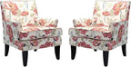 HULALA HOME Modern Accent Chairs Set of 2, Farmhouse High Back Floral Chairs with Wooden Legs & Nail Head Trim, Comfy Upholstered Armchairs for Living Room/Bedroom (Red Yellow Floral)