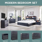 Modern 6 Drawers Dresser for Bedroom, 47" Wide Wood Dressers & Chests of Drawers w/Curved Profile Design, Mid Century Modern Dresser w/Natural Texture for Bedroom, Living Room, Black