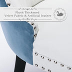 Leather Upholstered Dining Chairs Set of 2, Modern Style Kitchen Side Chairs with Nailhead Trim and Wood Leg, Metal Pulling Ring for Dining Room Living Room(White&Blue,Set of 2)