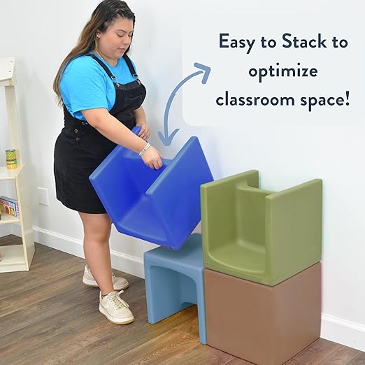 Children's Factory Cube Chair for Kids, Flexible Seating Classroom Furniture for Daycare/Playroom/Homeschool, Indoor/Outdoor Toddler Chair, Fern (CF910-014)