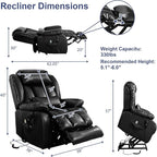 MAEVIS Large Genuine Leather Power Lift Recliner Chair, Dual Motor Recliner for Elderly,Extended Footrest and Lumbar Pillow for Tall Man,with Heat and Massage, USB and Type-C Ports(Black)