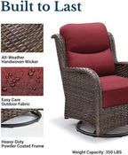 HILLGA Luxury Patio Furniture Set with 6-Inch Thick Cushions, High Back Outdoor Swivel Rocker Chairs and Table, 6-Piece All Weather Conversation Set for Porch Deck Balcony Yard, Burgundy (V3)