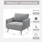 Mid-Century Accent Chair,Modern Oversized Armchair for Living Room,Comfy Upholstered Reading Accent Chairs for Bedroom,Single Sofa Chair (Grey-1PACK)