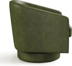 Swivel Barrel Accent Chair, Round Faux Leather Living Room Arm Chairs, Modern Upholstered Comfty Reading Nook Chairs for Bedroom, Small Club Armchair, Single Sofa Side Chair, Green